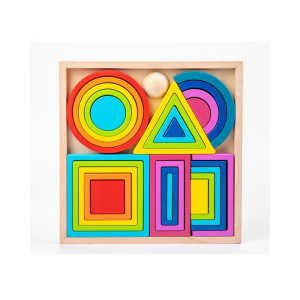 Puzzle educativ din lemn, joc blocuri de constructie pentru copii, curcubeu, 3+