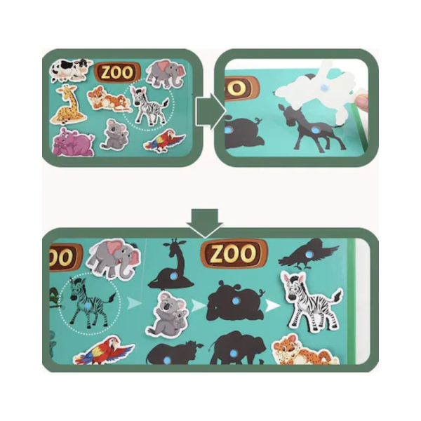 Carte cu activitati pentru copii, Quiet Book cu stickere, 10 pagini, model cu animale - imagine 2