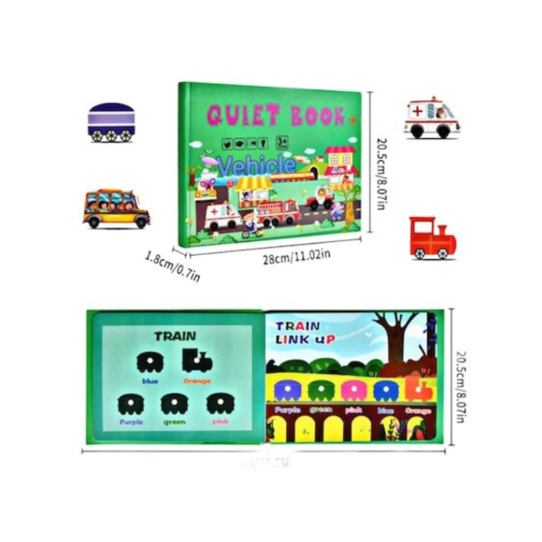 Carte cu activitati pentru copii, Quiet Book cu stickere, 10 pagini, model cu vehicule - imagine 3