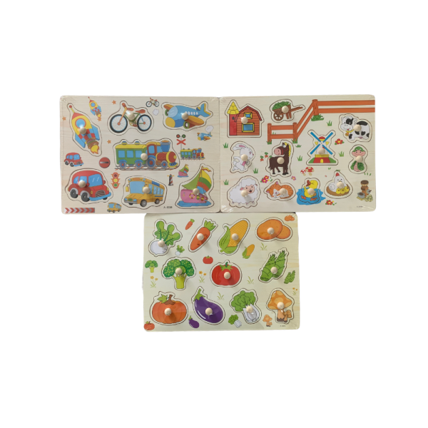 Set Puzzle din lemn, 3 tablite incastru, activitati educative pentru copii, 3+