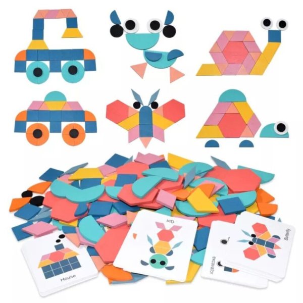 Puzzle educativ din lemn pentru copii, Tangram cu 180 piese, 3+ - imagine 2