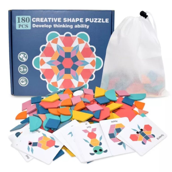 Puzzle educativ din lemn pentru copii, Tangram cu 180 piese, 3+ - imagine 4