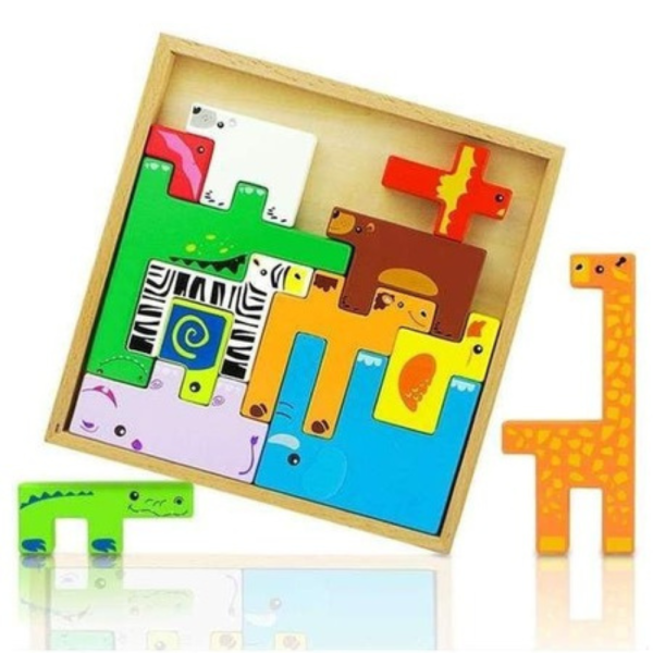 Joc creativ pentru copii, Tetris 3D din lemn cu animale, 3+ - imagine 2