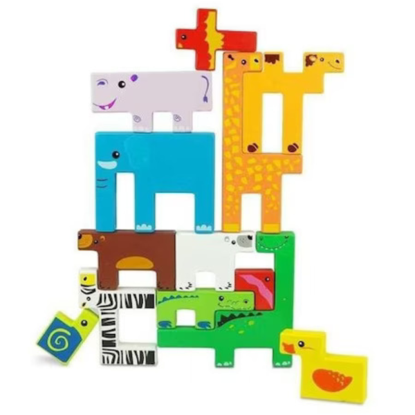 Joc creativ pentru copii, Tetris 3D din lemn cu animale, 3+ - imagine 3