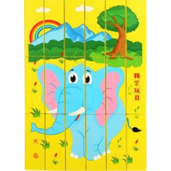 Joc 2 in 1 din lemn, Jenga si puzzle cu animale, multifunctional, multicolor, educativ - imagine 2