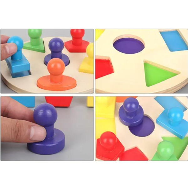 Puzzle incastru din lemn cu 6 stampile de diferite forme, jucarie educativa pentru copii,  Montessori - imagine 2