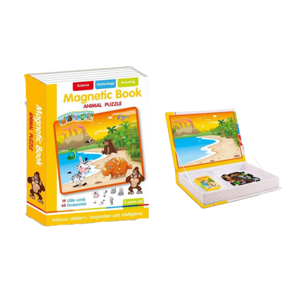 Carte magnetica cu puzzle animale, joc educativ si interactiv pentru copii, 3+ - imagine 2