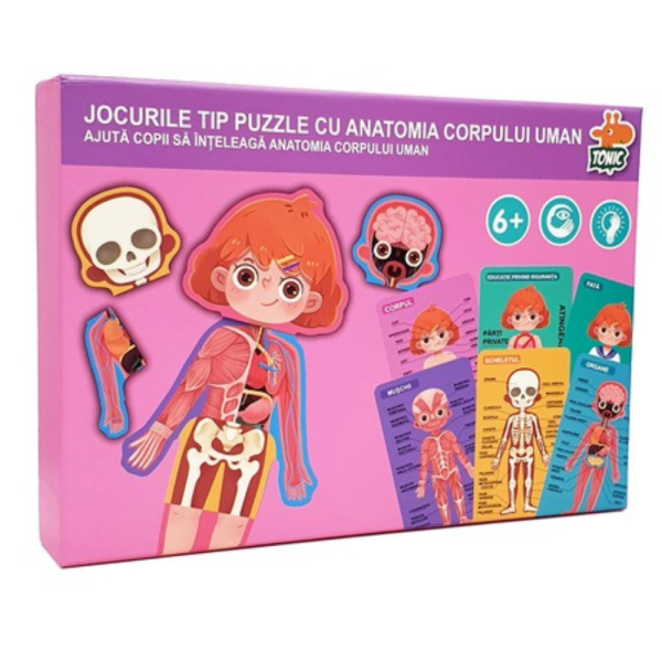 Puzzle educativ din lemn pentru copii, corpul uman baietel si fetita in limba romana, 3+ - imagine 2