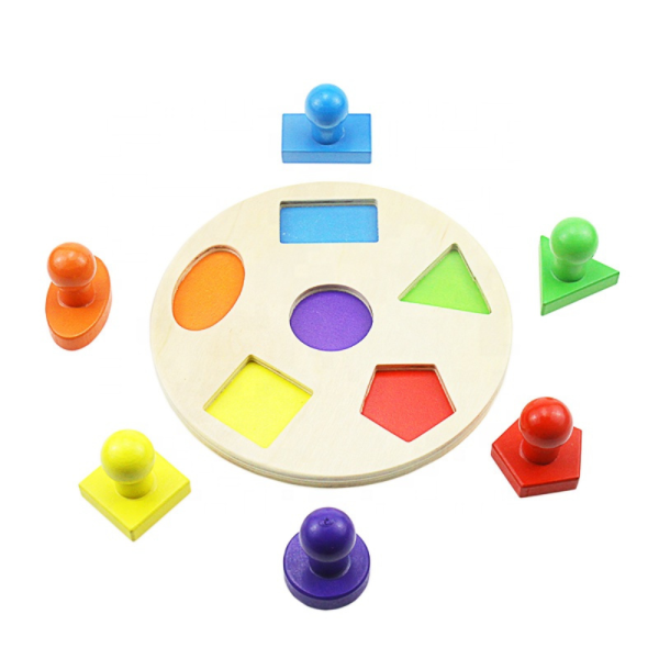 Puzzle incastru din lemn cu 6 stampile de diferite forme, jucarie educativa pentru copii,  Montessori