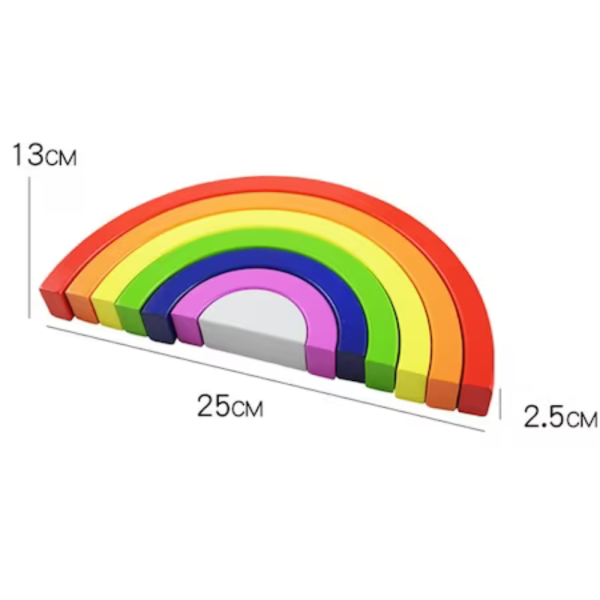 Puzzle educativ din lemn pentru copii, Blocuri de constructie curcubeu potrivite pentru invatarea formelor si culorilor, 7 piese - imagine 3