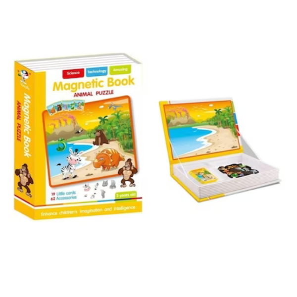 Carte magnetica cu puzzle animale, joc educativ si interactiv pentru copii, 3+ - imagine 3