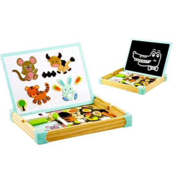 Tabla magnetica din lemn cu puzzle si accesorii, joc educativ pentru copii, 3+