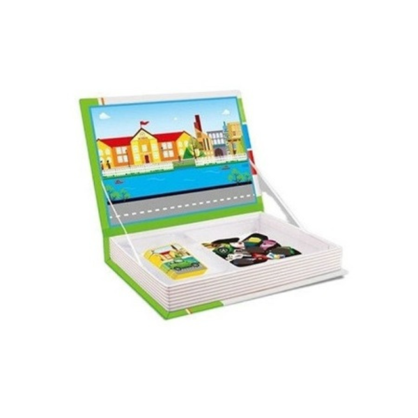 Carte magnetica cu puzzle vehicule, joc educativ si interactiv pentru copii, 3+ - imagine 4