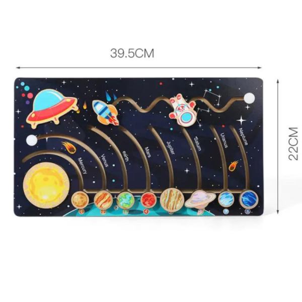 Joc educativ pentru copii, Puzzle labirint din lemn Sistemul Solar, Montessori, 10 piese - imagine 4