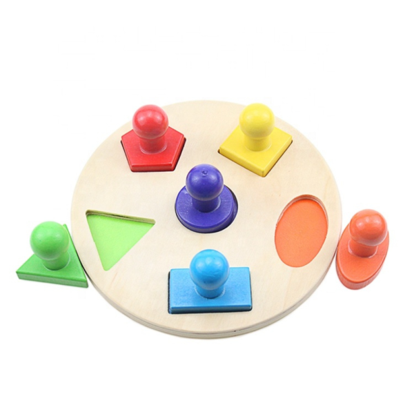 Puzzle incastru din lemn cu 6 stampile de diferite forme, jucarie educativa pentru copii,  Montessori - imagine 5