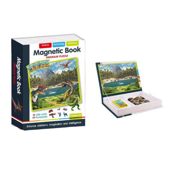 Carte magnetica cu puzzle dinozauri, joc educativ si interactiv pentru copii, 3+ - imagine 5