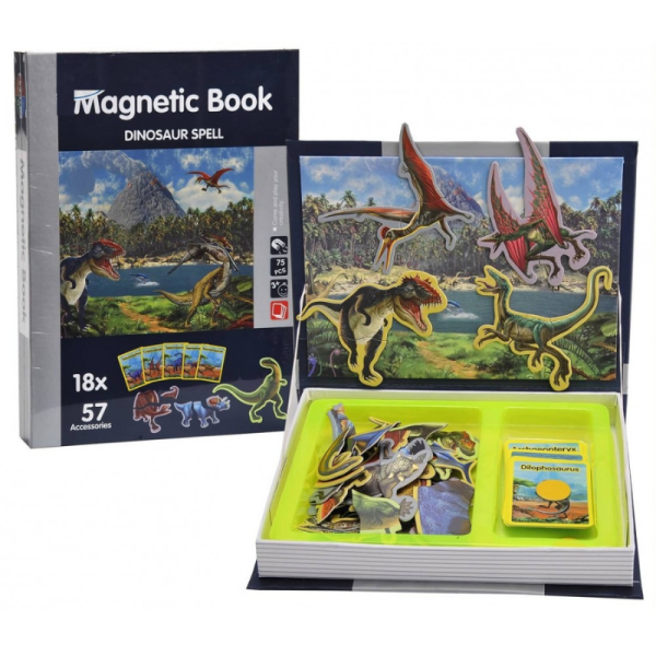 Carte magnetica cu puzzle dinozauri, joc educativ si interactiv pentru copii, 3+