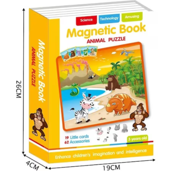 Carte magnetica cu puzzle animale, joc educativ si interactiv pentru copii, 3+ - imagine 6