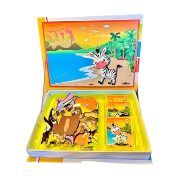 Carte magnetica cu puzzle animale, joc educativ si interactiv pentru copii, 3+ - imagine 7