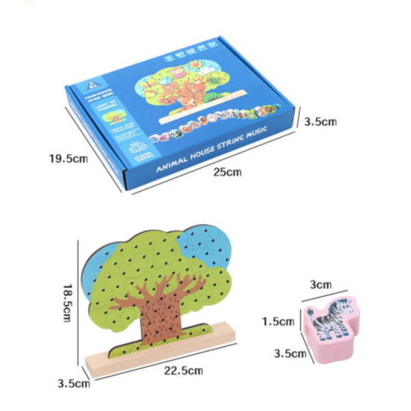 Joc de indemanare din lemn, Copacul cu animale, joc de snuruit pentru copii, 3+ - imagine 6