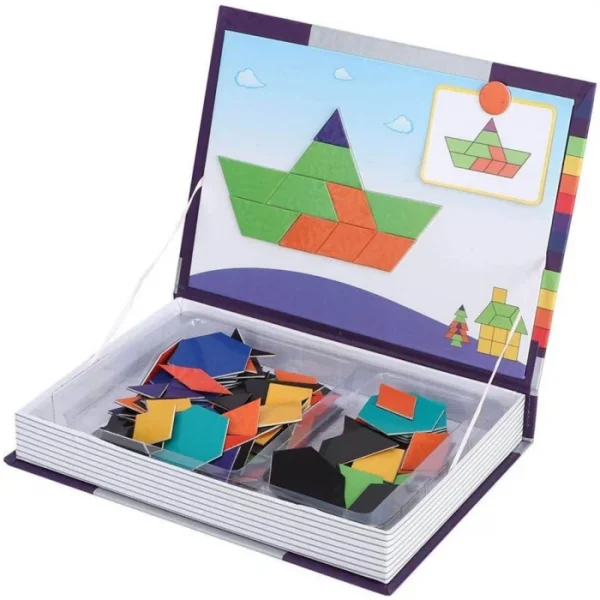 Carte magnetica cu puzzle tangram, joc educativ si interactiv pentru copii, 3+ - imagine 3