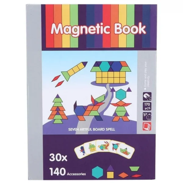 Carte magnetica cu puzzle tangram, joc educativ si interactiv pentru copii, 3+