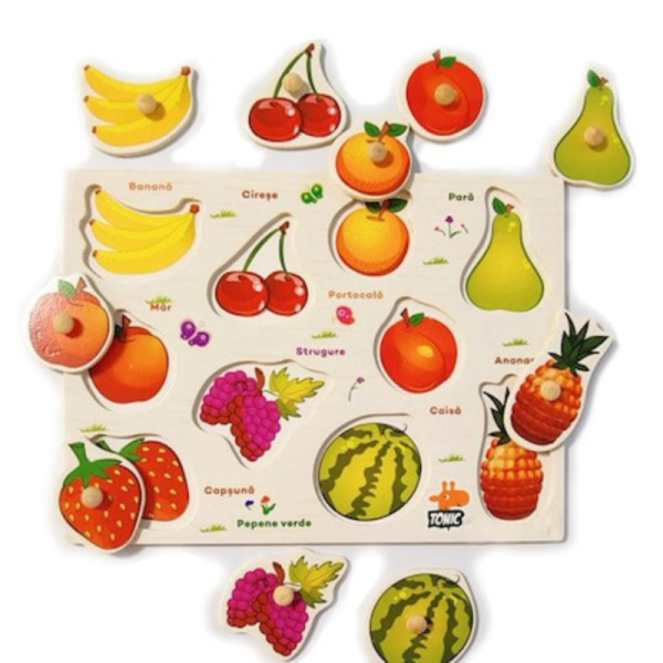 Set 2 puzzle incastru din lemn in limba romana cu fructe si legume pentru copii. 3+ - imagine 4