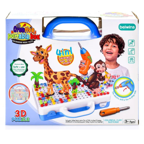 Jucarie educativa si interactiva cu animale pentru copii, Creative Mosaic puzzle, Montessori, 225 piese - imagine 6