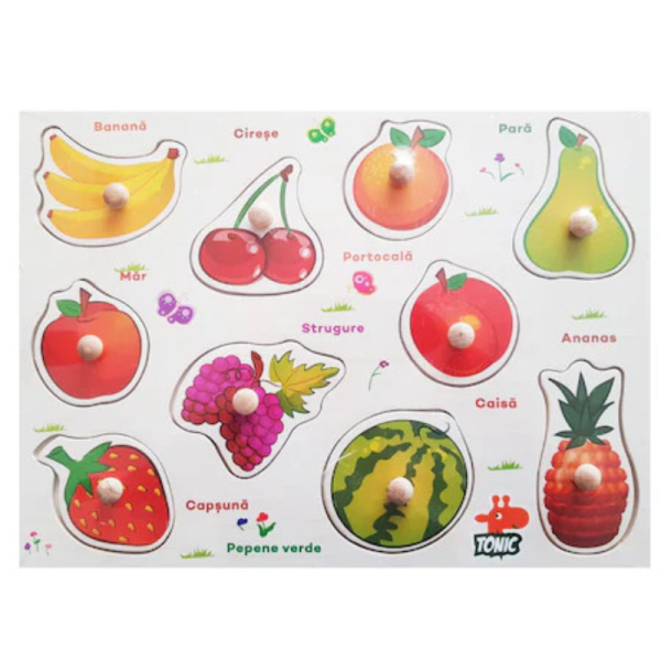 Set 2 puzzle incastru din lemn in limba romana cu fructe si legume pentru copii. 3+ - imagine 6