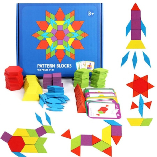 Joc educativ si creativ pentru copii, Tangram cu 155 piese multicolore si 24 carduri model