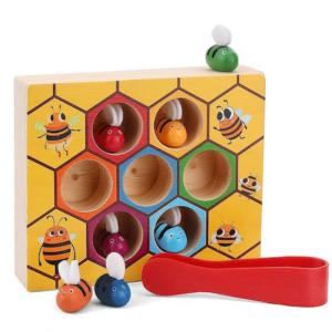 Joc interactiv de dexteritate din lemn pentru copii, Stuniko® Stupul cu albine si faguri, 3 ani+