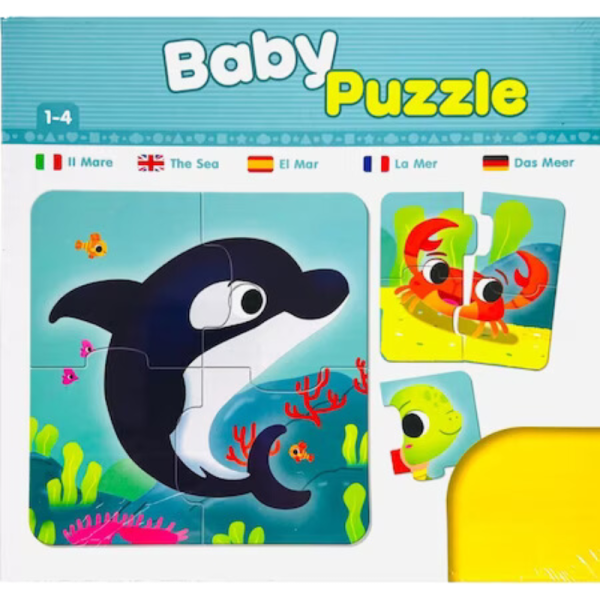 Puzzle din 4 piese cu animale marine, 8 modele, Joc educativ pentru copii, 3+