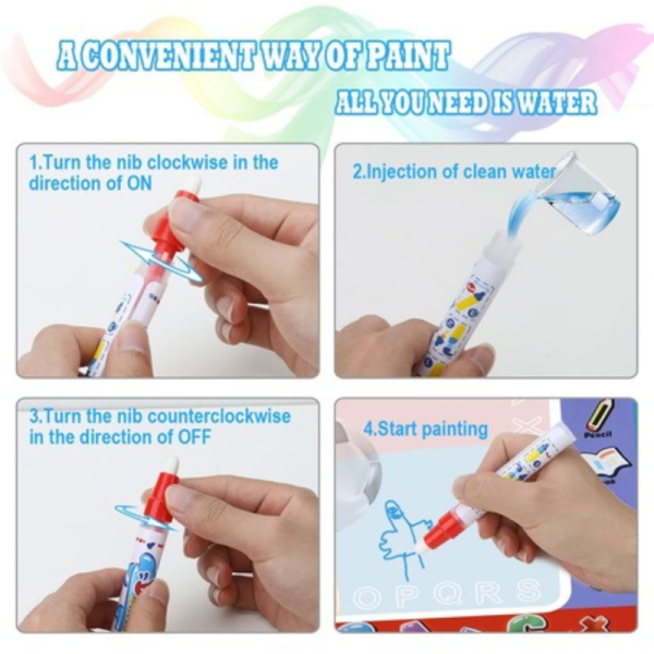 Set covor interactiv pentru desen cu 2 carioci pe baza de apa, Happy Zoo - imagine 3