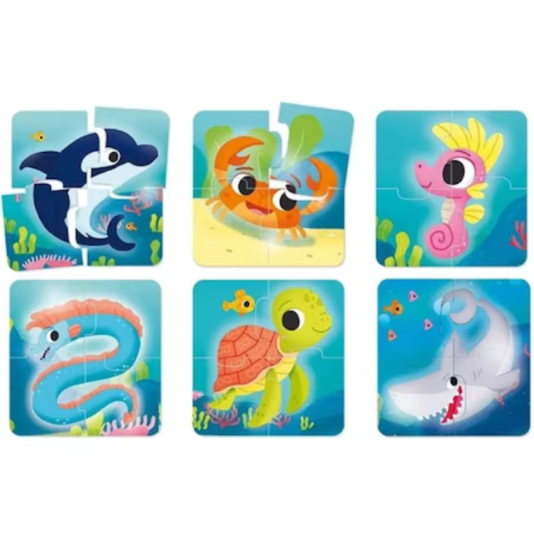 Puzzle din 4 piese cu animale marine, 8 modele, Joc educativ pentru copii, 3+ - imagine 3