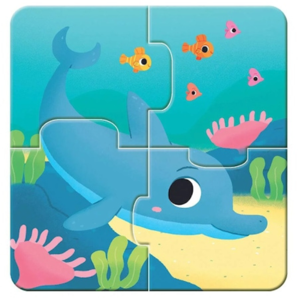 Puzzle din 4 piese cu animale marine, 8 modele, Joc educativ pentru copii, 3+ - imagine 4