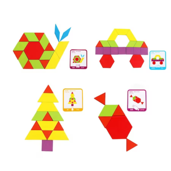 Joc educativ si creativ pentru copii, Tangram cu 155 piese multicolore si 24 carduri model - imagine 5