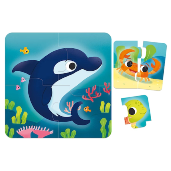 Puzzle din 4 piese cu animale marine, 8 modele, Joc educativ pentru copii, 3+ - imagine 5