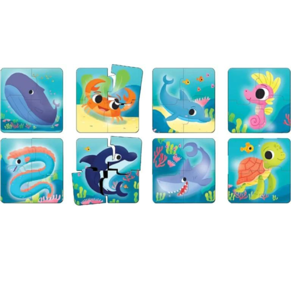 Puzzle din 4 piese cu animale marine, 8 modele, Joc educativ pentru copii, 3+ - imagine 6