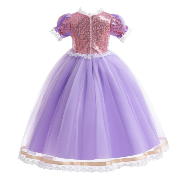 Rochita printesa Rapunzel cu accesorii, Mov, tesaturi premium, costum cosplay - imagine 4