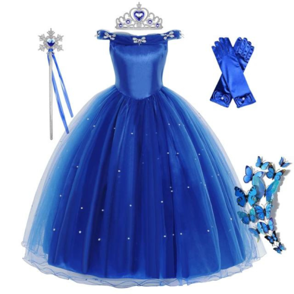 Rochita printesa Cenusareasa cu accesorii, albastra, tesaturi premium, costum cosplay - imagine 8