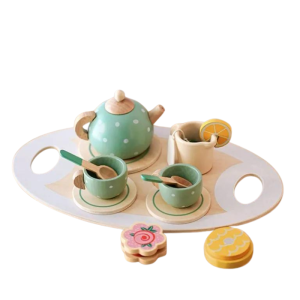 Set cu Ceainic si cesti din lemn, joc de rol pentru copii, Afternoon Tea, Montessori, 30 piese, 3+