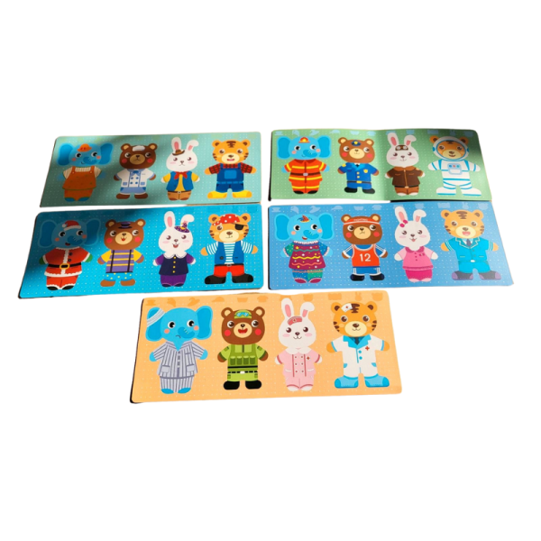 Puzzle incastru in cutie din lemn pentru copii, imbraca si asociaza animalutele, Montessori, 48 piese - imagine 8