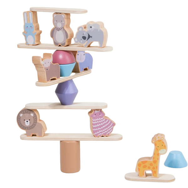 Joc din lemn de echilibru si stivuire pentru copii, creativ si interactiv, model cu animale, tip Jenga, multicolor, 3+ - imagine 6