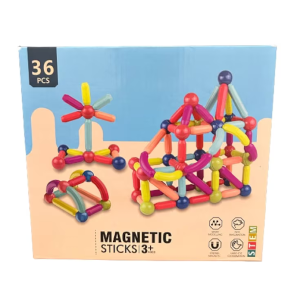 Set de construit cu 36 piese magnetic, Joc interactiv pentru copii,  Magnetic Sticks, Multicolor - imagine 6