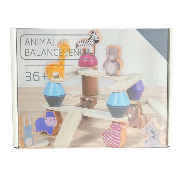 Joc din lemn de echilibru si stivuire pentru copii, creativ si interactiv, model cu animale, tip Jenga, multicolor, 3+ - imagine 2