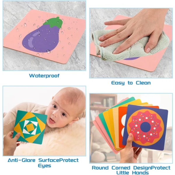 Set 20 cartonase pentru stimulare vizuala si cognitiva bebelusi, tip Montessori, cu imagini alb, negru si color, 0-36 luni - imagine 16