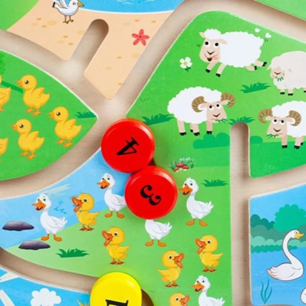 Puzzle interactiv din lemn, labirintul animalelor, cu animale, pasari si insecte, invatam sa numaram, 3+ ani - imagine 2