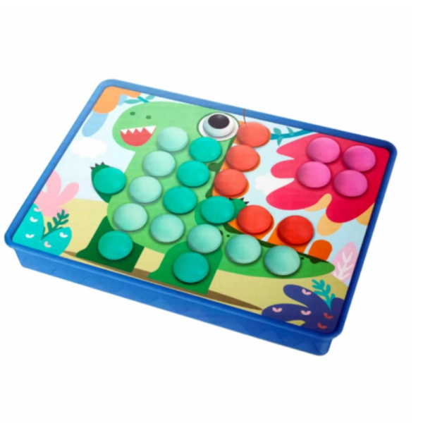 Joc creativ tip Mozaic cu butoni mari pentru copii, Puzzle interactiv cu 12 planse cu modele si 54 butoni multicolori, 3+ ani