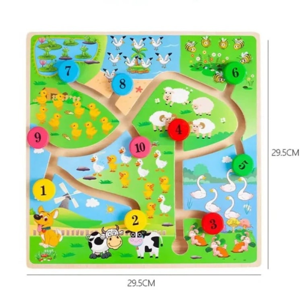 Puzzle interactiv din lemn, labirintul animalelor, cu animale, pasari si insecte, invatam sa numaram, 3+ ani - imagine 4