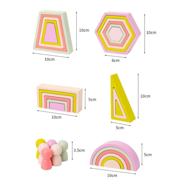 Set de 35 de piese din lemn, culori pastel, blocuri de constructie pentru Prescolari, Joc pentru dezvoltare timpurie, Educatie Montessori, 3+ ani - imagine 4